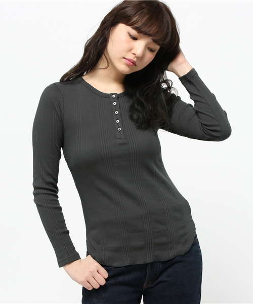 WEGO（ウィゴー）の「DISPARK/テレコヘンリーネックTシャツ（Tシャツ/カットソー・レディース・スミクロ/オフホワイト/杢グレー・FREE）」の12枚目の写真