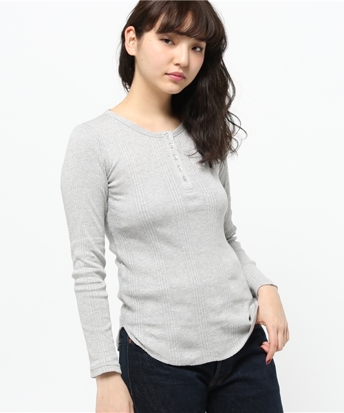 WEGO（ウィゴー）の「DISPARK/テレコヘンリーネックTシャツ（Tシャツ/カットソー・レディース・スミクロ/オフホワイト/杢グレー・FREE）」の10枚目の写真