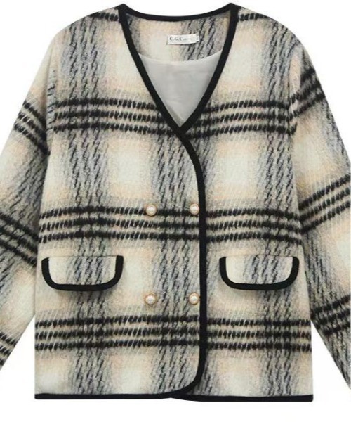 LUCPY(ラクピー)の「チェック柄ノーカラージャケット(その他アウター・レディース・ホワイト/ピンク・MEDIUM/LARGE/X-LARGE/XX-LARGE)」の6枚目の写真