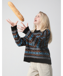 Wool Pattern Round Knit (Black)