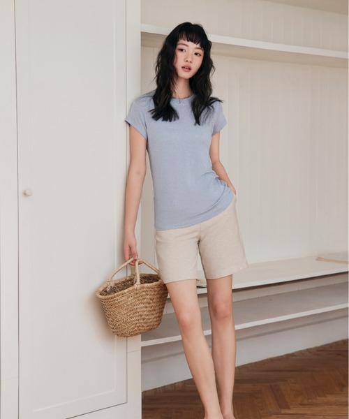 JOCOSA(ジョコサ)の「とろん、と涼しい メリノウール混 Tシャツ(Tシャツ/カットソー・レディース・ピンク/グレー/ダークグレー/ブルー/アイボリー/ブラック・M/L)」の5枚目の写真