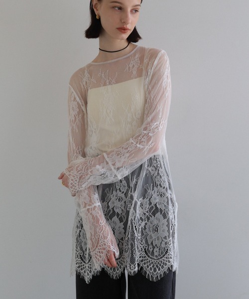 Freesia by andme(フリージアバイアンドミー)の「【選べる着丈】総レース長袖プルオーバー(シャツ/ブラウス・レディース・ホワイト系その他/オフホワイト/ブラック系その他/ブラック・M)」の2枚目の写真