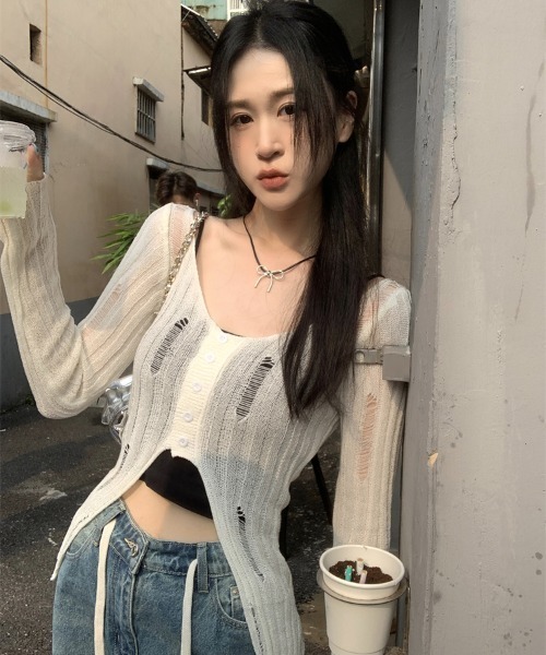 GEMEDA(ジェメダ)の「秋冬新作編みカーディガン(カーディガン/ボレロ・レディース・ベージュ/ホワイト/グレー・M)」の4枚目の写真