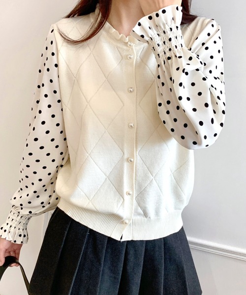 SHEENA(シーナ)の「ドットブラウスドッキングフリルニットトップス(ニット/セーター・レディース・オフホワイト/グレー/ブラック/ベージュ・M)」の10枚目の写真