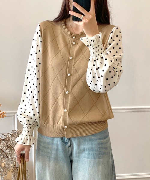 SHEENA(シーナ)の「ドットブラウスドッキングフリルニットトップス(ニット/セーター・レディース・オフホワイト/グレー/ブラック/ベージュ・M)」の19枚目の写真
