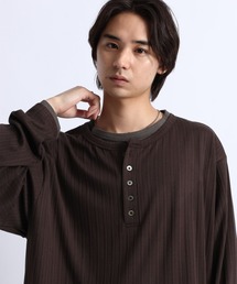 FAKE LAYERED HENLEY NECK LONG SLEEVE T-SHIRT/フェイクレイヤードヘンリーネックロンT