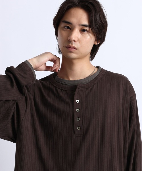 RAGEBLUE(レイジブルー)の「FAKE LAYERED HENLEY NECK LONG SLEEVE T-SHIRT/フェイクレイヤードヘンリーネックロンT(Tシャツ/カットソー・メンズ・ブラック/ブラウン/グレー・MEDIUM/LARGE)」の1枚目の写真