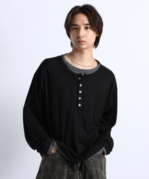 FAKE LAYERED HENLEY NECK LONG SLEEVE T-SHIRT/フェイクレイヤードヘンリーネックロンT
