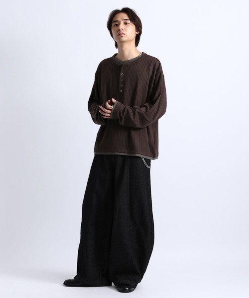 RAGEBLUE(レイジブルー)の「FAKE LAYERED HENLEY NECK LONG SLEEVE T-SHIRT/フェイクレイヤードヘンリーネックロンT(Tシャツ/カットソー・メンズ・ブラック/ブラウン/グレー・MEDIUM/LARGE)」の6枚目の写真
