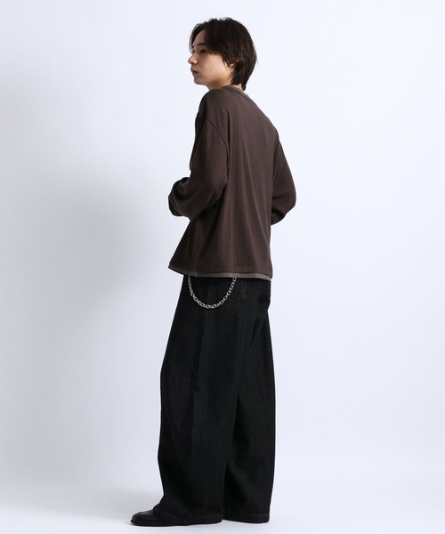 RAGEBLUE(レイジブルー)の「FAKE LAYERED HENLEY NECK LONG SLEEVE T-SHIRT/フェイクレイヤードヘンリーネックロンT(Tシャツ/カットソー・メンズ・ブラック/ブラウン/グレー・MEDIUM/LARGE)」の7枚目の写真