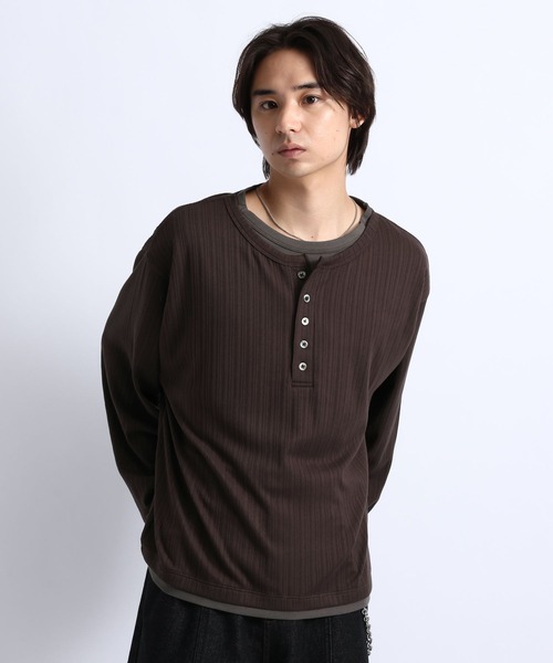 RAGEBLUE(レイジブルー)の「FAKE LAYERED HENLEY NECK LONG SLEEVE T-SHIRT/フェイクレイヤードヘンリーネックロンT(Tシャツ/カットソー・メンズ・ブラック/ブラウン/グレー・MEDIUM/LARGE)」の8枚目の写真