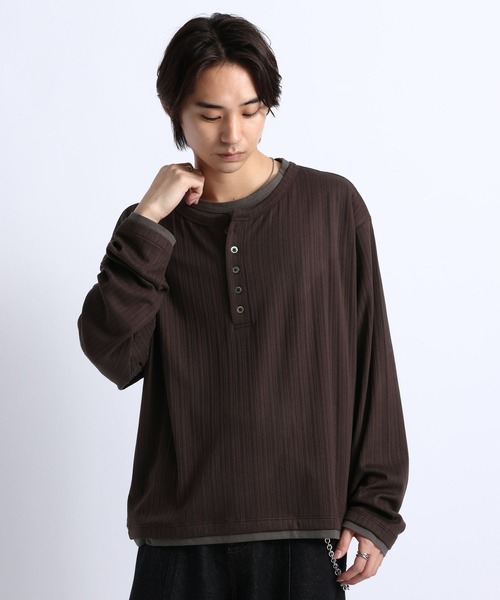 RAGEBLUE(レイジブルー)の「FAKE LAYERED HENLEY NECK LONG SLEEVE T-SHIRT/フェイクレイヤードヘンリーネックロンT(Tシャツ/カットソー・メンズ・ブラック/ブラウン/グレー・MEDIUM/LARGE)」の9枚目の写真