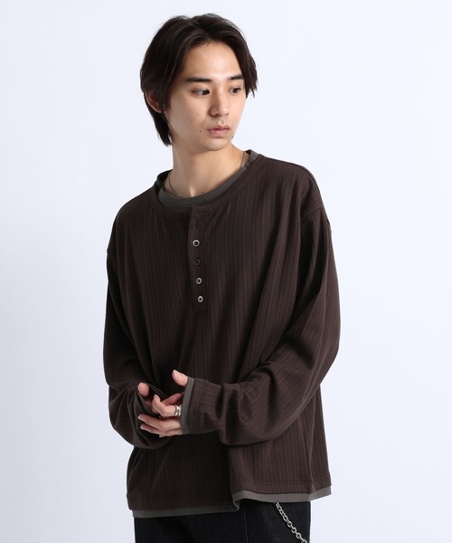 RAGEBLUE(レイジブルー)の「FAKE LAYERED HENLEY NECK LONG SLEEVE T-SHIRT/フェイクレイヤードヘンリーネックロンT(Tシャツ/カットソー・メンズ・ブラック/ブラウン/グレー・MEDIUM/LARGE)」の10枚目の写真
