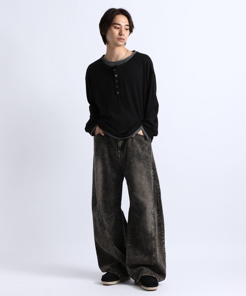 RAGEBLUE(レイジブルー)の「FAKE LAYERED HENLEY NECK LONG SLEEVE T-SHIRT/フェイクレイヤードヘンリーネックロンT(Tシャツ/カットソー・メンズ・ブラック/ブラウン/グレー・MEDIUM/LARGE)」の13枚目の写真