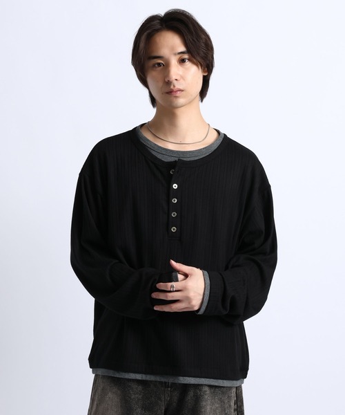 RAGEBLUE(レイジブルー)の「FAKE LAYERED HENLEY NECK LONG SLEEVE T-SHIRT/フェイクレイヤードヘンリーネックロンT(Tシャツ/カットソー・メンズ・ブラック/ブラウン/グレー・MEDIUM/LARGE)」の14枚目の写真