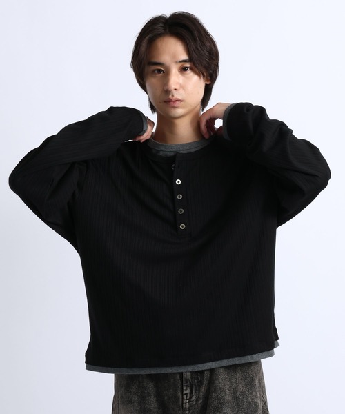 RAGEBLUE(レイジブルー)の「FAKE LAYERED HENLEY NECK LONG SLEEVE T-SHIRT/フェイクレイヤードヘンリーネックロンT(Tシャツ/カットソー・メンズ・ブラック/ブラウン/グレー・MEDIUM/LARGE)」の15枚目の写真