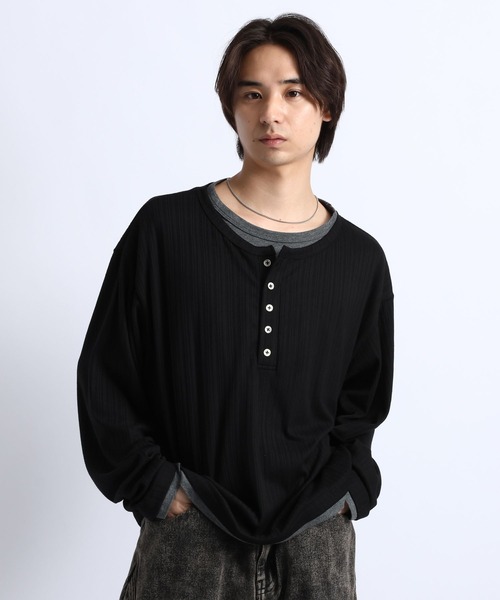 RAGEBLUE(レイジブルー)の「FAKE LAYERED HENLEY NECK LONG SLEEVE T-SHIRT/フェイクレイヤードヘンリーネックロンT(Tシャツ/カットソー・メンズ・ブラック/ブラウン/グレー・MEDIUM/LARGE)」の16枚目の写真