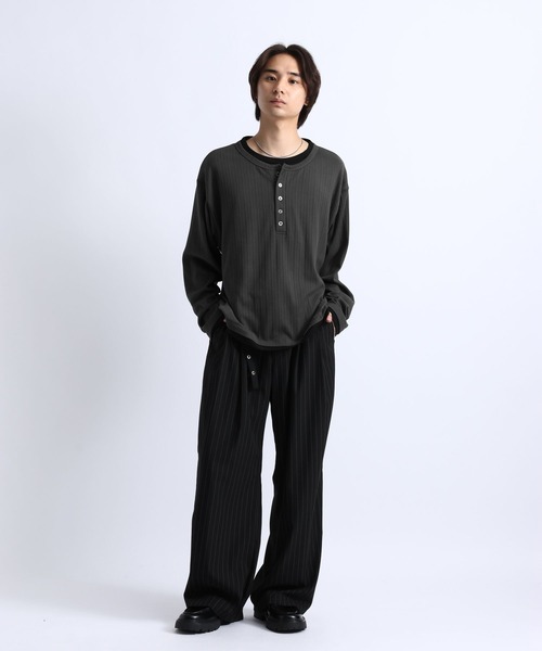 RAGEBLUE(レイジブルー)の「FAKE LAYERED HENLEY NECK LONG SLEEVE T-SHIRT/フェイクレイヤードヘンリーネックロンT(Tシャツ/カットソー・メンズ・ブラック/ブラウン/グレー・MEDIUM/LARGE)」の18枚目の写真