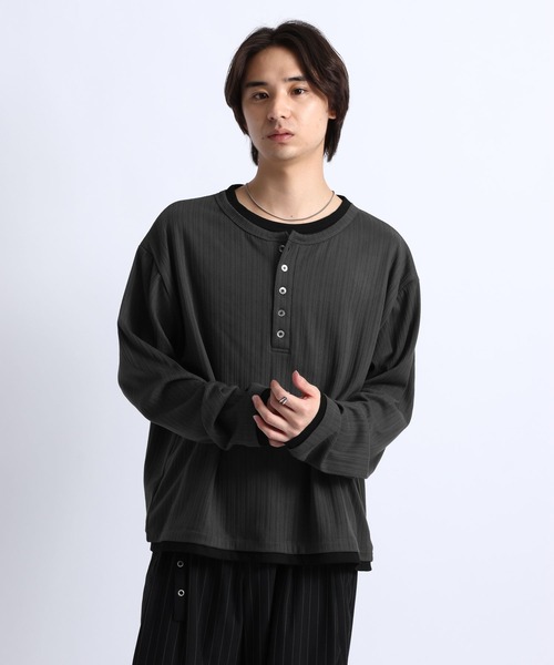 RAGEBLUE(レイジブルー)の「FAKE LAYERED HENLEY NECK LONG SLEEVE T-SHIRT/フェイクレイヤードヘンリーネックロンT(Tシャツ/カットソー・メンズ・ブラック/ブラウン/グレー・MEDIUM/LARGE)」の21枚目の写真