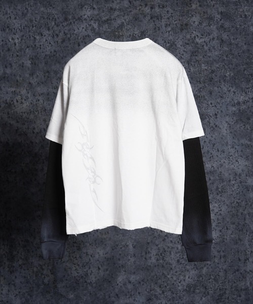1111clothing(ワンフォークロージング)の「トライバル柄 レイヤードロンTee / Tribal Graphic Layered Long Sleeve T-Shirt(Tシャツ/カットソー・メンズ・ホワイト/ブラック・L/M)」の5枚目の写真