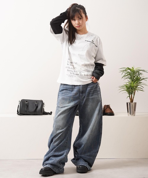 1111clothing(ワンフォークロージング)の「トライバル柄 レイヤードロンTee / Tribal Graphic Layered Long Sleeve T-Shirt(Tシャツ/カットソー・メンズ・ホワイト/ブラック・L/M)」の8枚目の写真