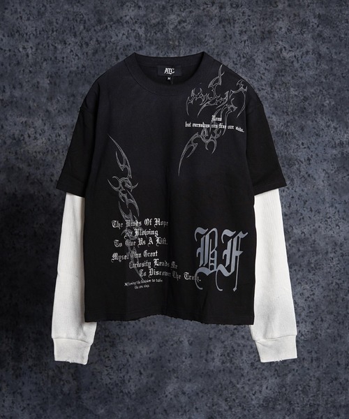 1111clothing(ワンフォークロージング)の「トライバル柄 レイヤードロンTee / Tribal Graphic Layered Long Sleeve T-Shirt(Tシャツ/カットソー・メンズ・ホワイト/ブラック・L/M)」の20枚目の写真
