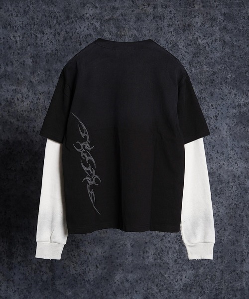 1111clothing(ワンフォークロージング)の「トライバル柄 レイヤードロンTee / Tribal Graphic Layered Long Sleeve T-Shirt(Tシャツ/カットソー・メンズ・ホワイト/ブラック・L/M)」の21枚目の写真