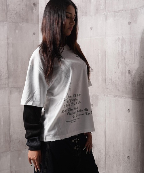 1111clothing(ワンフォークロージング)の「トライバル柄 レイヤードロンTee / Tribal Graphic Layered Long Sleeve T-Shirt(Tシャツ/カットソー・メンズ・ホワイト/ブラック・L/M)」の17枚目の写真