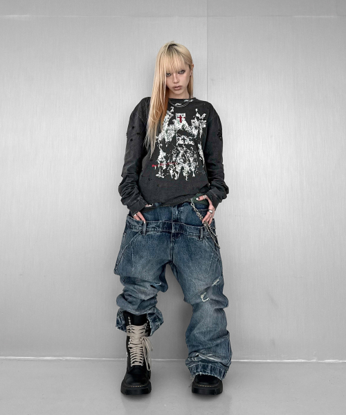 ROARINGRAD(ロアリングラド)の「gloria ダメージ加工ロングスリーブ ブラック(Tシャツ/カットソー・レディース・その他・MEDIUM/LARGE)」の2枚目の写真