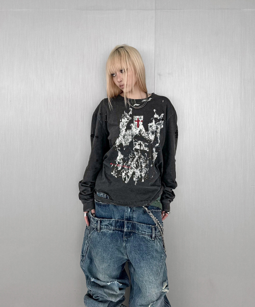 ROARINGRAD(ロアリングラド)の「gloria ダメージ加工ロングスリーブ ブラック(Tシャツ/カットソー・レディース・その他・MEDIUM/LARGE)」の3枚目の写真