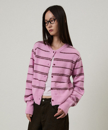 THEA Striped Mohair Wool Cardigan Blush Pink