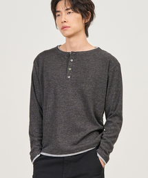 レイヤードヘンリーネックニット（CHARCOAL）