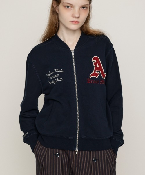 SLY(スライ)の「PATCHED ZIP UP JACKET パッチドジップアップジャケット パーカー 秋服 冬服(ブルゾン・レディース・ネイビー/杢グレー/ライトピンク・1/2)」の2枚目の写真