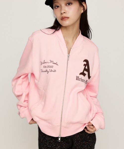SLY(スライ)の「PATCHED ZIP UP JACKET パッチドジップアップジャケット パーカー 秋服 冬服(ブルゾン・レディース・ネイビー/杢グレー/ライトピンク・1/2)」の3枚目の写真