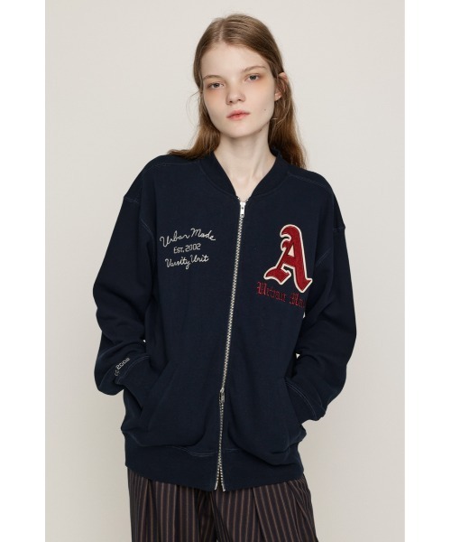 SLY(スライ)の「PATCHED ZIP UP JACKET パッチドジップアップジャケット パーカー 秋服 冬服(ブルゾン・レディース・ネイビー/杢グレー/ライトピンク・1/2)」の4枚目の写真