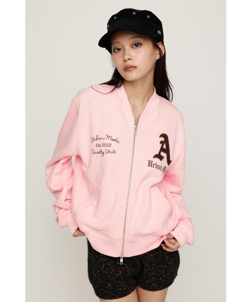 SLY(スライ)の「PATCHED ZIP UP JACKET パッチドジップアップジャケット パーカー 秋服 冬服(ブルゾン・レディース・ネイビー/杢グレー/ライトピンク・1/2)」の6枚目の写真
