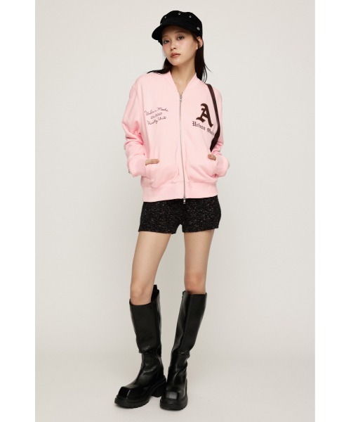 SLY(スライ)の「PATCHED ZIP UP JACKET パッチドジップアップジャケット パーカー 秋服 冬服(ブルゾン・レディース・ネイビー/杢グレー/ライトピンク・1/2)」の8枚目の写真