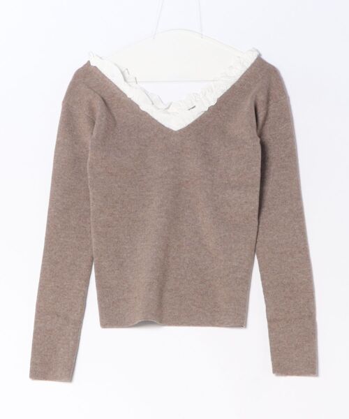 CLANE(クラネ)の「CLANE/クラネ/2WAY FRILL V NECK KNIT TOPS(ニット/セーター・レディース・ベージュ/ブラック/グレー・1)」の3枚目の写真