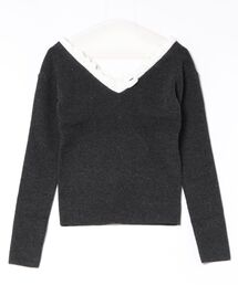 CLANE/クラネ/2WAY FRILL V NECK KNIT TOPS