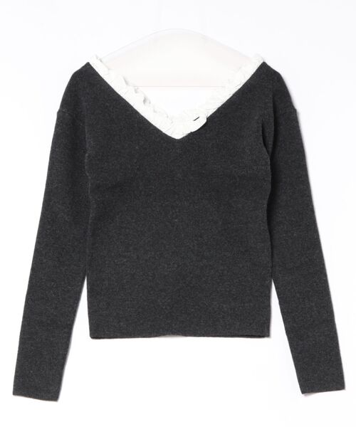 CLANE(クラネ)の「CLANE/クラネ/2WAY FRILL V NECK KNIT TOPS(ニット/セーター・レディース・ベージュ/ブラック/グレー・1)」の2枚目の写真