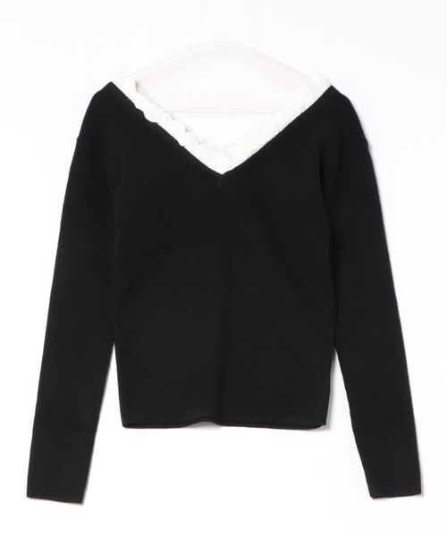 CLANE(クラネ)の「CLANE/クラネ/2WAY FRILL V NECK KNIT TOPS(ニット/セーター・レディース・ベージュ/ブラック/グレー・1)」の1枚目の写真