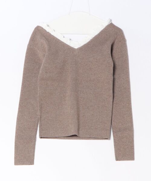 CLANE(クラネ)の「CLANE/クラネ/2WAY FRILL V NECK KNIT TOPS(ニット/セーター・レディース・ベージュ/ブラック/グレー・1)」の4枚目の写真
