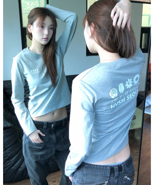 HAVISM(ヘビズム)の「W NAME CARD L/S TEE(GREY)(Tシャツ/カットソー・レディース・その他・FREE)」の1枚目の写真
