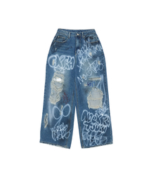 Hand-painted distressed denim pants (blue) / 26SMPT001BL