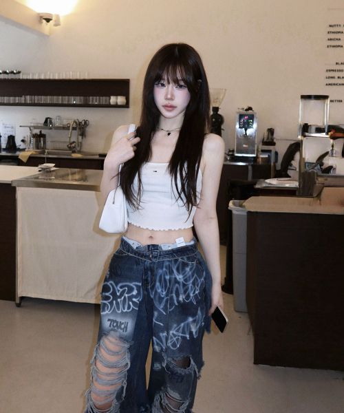 NO EXTRA TOUCH(ノー・エクストラ・タッチ)の「Hand-painted distressed denim pants (blue) / 26SMPT001BL(デニムパンツ・レディース・ブルー・LARGE/SMALL/MEDIUM)」の12枚目の写真
