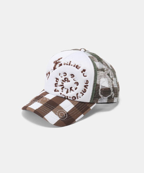 帽子 b.Eautiful b.Eautiful/ビューティフル】 Bi Foam Trucker Hat（BROWN CHECKER