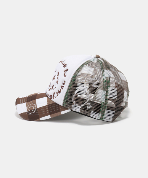 b.Eautiful/ビューティフル】 Bi Foam Trucker Hat（BROWN CHECKER