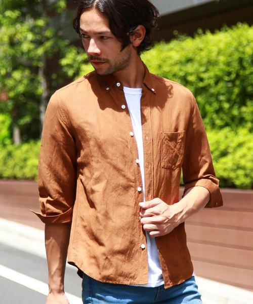 BEAUTY&YOUTH UNITED ARROWS（ビューティーアンドユースユナイテッドアローズ）の「【WEB限定】by ∴ リネン バイオウォッシュ 7スリーブシャツ◆（シャツ/ブラウス・メンズ・ブラック/ブラウン/オリーブ/ネイビー/ホワイト・MEDIUM/SMALL/LARGE）」の3枚目の写真