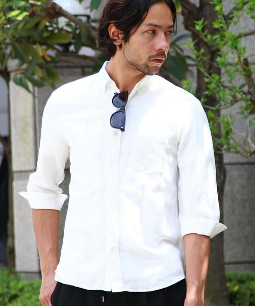 BEAUTY&YOUTH UNITED ARROWS（ビューティーアンドユースユナイテッドアローズ）の「【WEB限定】by ∴ リネン バイオウォッシュ 7スリーブシャツ◆（シャツ/ブラウス・メンズ・ブラック/ブラウン/オリーブ/ネイビー/ホワイト・MEDIUM/SMALL/LARGE）」の2枚目の写真