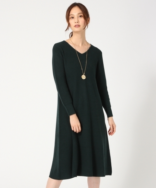 GLOBAL WORK(グローバルワーク)の「アゼVネックAラインニットワンピース/726115(ワンピース・レディース・グレー/ブラック/カーキ・LARGE/MEDIUM)」の3枚目の写真